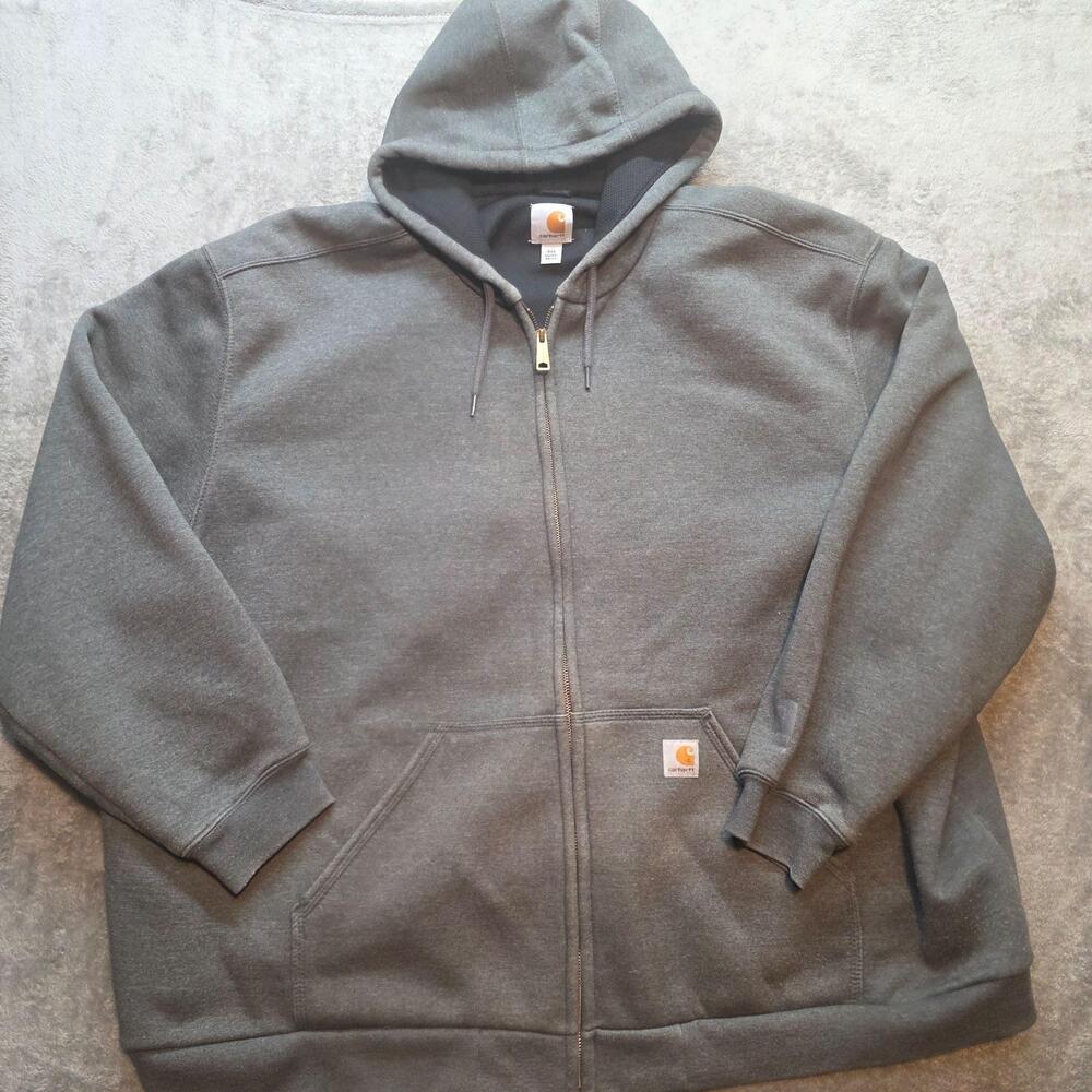 Carhartt Hoodie Mens 4XL Gray Rain Defender Full Zip Lined Work Sweatshirt